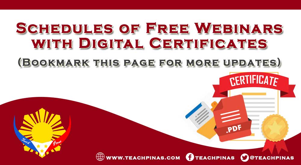 Schedules of Free Webinars with Digital Certificates Teach Pinas